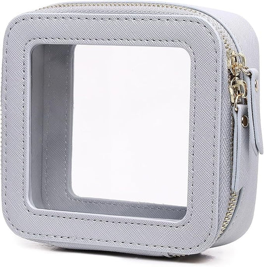 Pinkmik Mini Clear Makeup Bag, Gray, MINI-1 | Small Size, Zipper Closure, Cosmetic & Toiletry Case, Purse Organizer, Car Essentials by Pinkmik