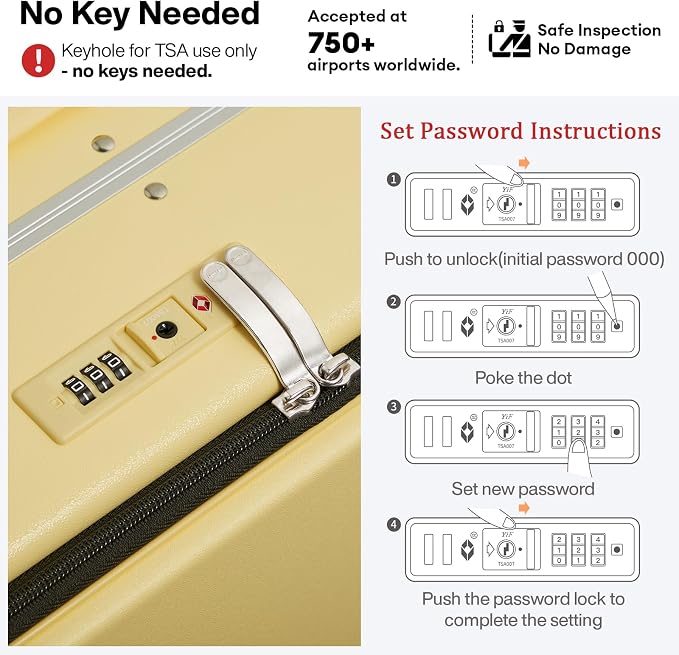 mixi 20 Inch Carry On Luggage 22x14x9 Airline Approved PC Hard Shell Suitcase Top Opening Aluminum Frame Travel Suitcases with Wheels, Lark Yellow - Image 7