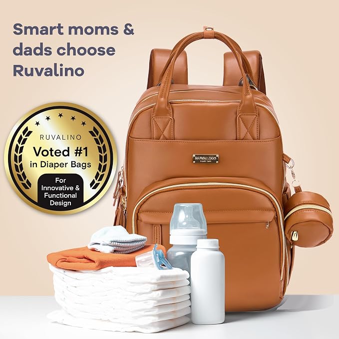 RUVALINO Diaper Bag Backpack, Multifunction Travel Pack Maternity Baby Changing Bags, Large Capacity, Waterproof, Brown - Image 7