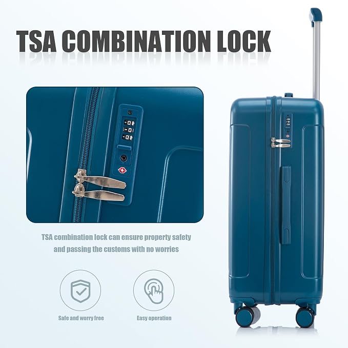 Hardside Luggage Sets, Lightweight Stripes Suitcase with Spinner Wheels, Blue-222 - Image 6