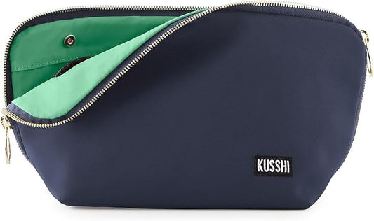 KUSSHI Washable Travel Makeup & Cosmetic Bag - Brush Organizer Sold Separately (Signature, Navy/Mint) by KUSSHI