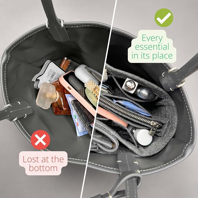 Divitize Premium Purse Organizer compatible with Anjou Mini/PM/GM Bag Insert — with Silver Zip Perfect Fit, Durable Quality Felt, Full Coverage No Bulking, +24 Shades (Black, For Anjou Mini) - Image 4