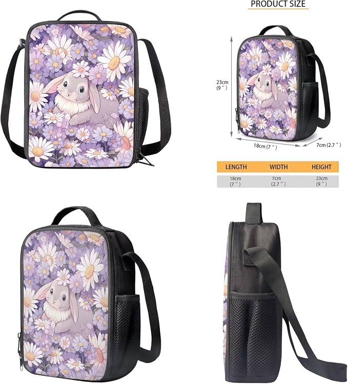 Daisy Bunny Backpack for Girls Kids Backpack with Lunch Box Water Bottle Holder with Strap and Pencil Case 4PCS Set Bookbag with Compartments for School Teens 17 inch Lightweight School Bag - Image 5