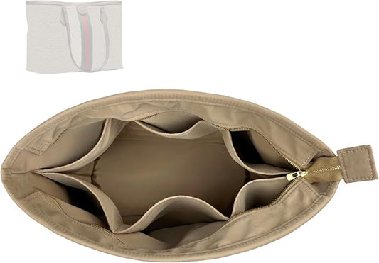 Divitize Luxe Waterproof Nylon Organizer compatible with Ophidia S/M/L Tote Bag Insert — with Gold Zip Perfect Fit, +24 Colors, Premium Quality, Extra Storage (Cognac, For Large Ophidia) by Divitize