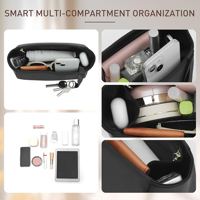 Doxo Luxury Satin Handbag Organizer Insert for Birkin 25 - Premium Smooth Fabric Birkin 25 Insert Organizer with Multicolor Options - Lightweight & Soft Touch - Fits Hermes Handbags (BR25, Black) - Image 5