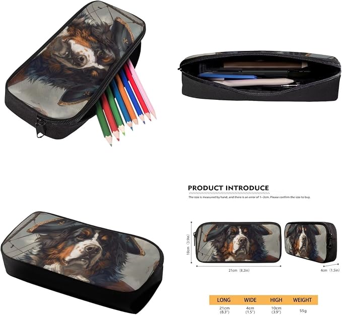 17 Inch Animal Print School Backpack And Lunch Box Set for Kids Funny Pirate Bernese Mountain Dog Backpack for Boys Girl Sturdy School Bag with Insulated Lunchbox Pencil Case Student Bookbag - Image 6