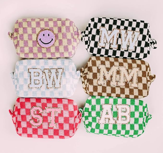 SOIDRAM 6 Pcs Checkered Makeup Bag Preppy Cosmetic Bag Bulk Pink Black Makeup Pouch Personalize Travel Toiletry Bag Organizer Cute DIY Makeup Brushes Storage Bag for Women - Image 8