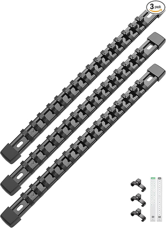 ALOANES 3PC ABS Socket Organizer, Socket Rails Fit 1/4 inch Drive | Portable Heavy Duty Socket Holders Hold up 48 Sockets for Toolbox Drawer Bags(Black) by Aloanes
