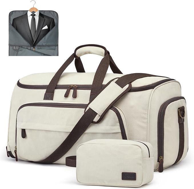 S-ZONE Garment Bag for Travel Convertible Duffle Bag Suit Bag for Men Women | 2-in-1 Hanging Suitcase, with Toiletry Bag, Wet/Dry Pockets, Shoe Compartment, Trolley Sleeve, Carry-on size, Beige by S-ZONE