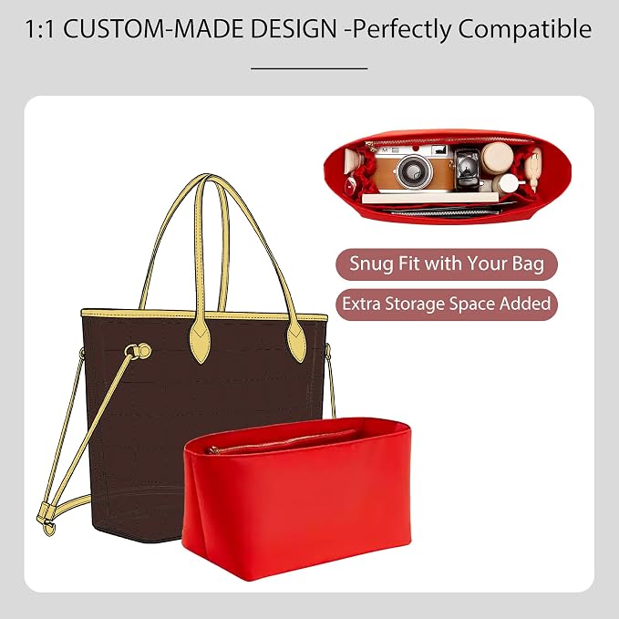 Soft Nylon Purse Organizer Insert for Lv Neverfull MM Tote Bag, Waterproof Lightweight Luxury Neverfull MM Organizer Red, Handbags Divider Inner Shaper with Cup Holder & Zipper Pocket - Image 7