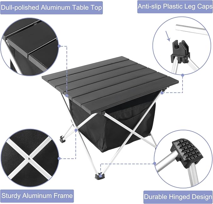 Grope Portable Camping Table Ultralight Aluminum Camp Table with Storage Bag,Beach Table for Sand with Carrying Bag,Prefect for Outdoor,Picnic,BBQ,Cooking,Festival (Black with Storage Bag-S) - Image 3