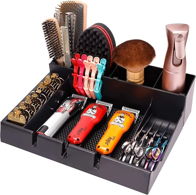 Barber Clipper Organizer Barber Tools Tray Salon Hairdressing Clipper Scissors Rack Holder Storag Scissors Holder Blade Rack Storage Tray for Clipper Guard Holder (Assemble) - Image 4