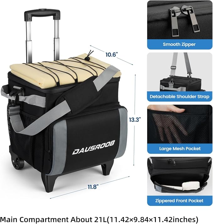 Rolling Cooler with Wheels and Handle, Heavy Duty Leakproof Soft-Sided Cooler, 12Hrs Ice Retention & Enhanced Stability, Insulated Travel Cooler for Camping,Grocery,Beach,Outdoor - Image 3