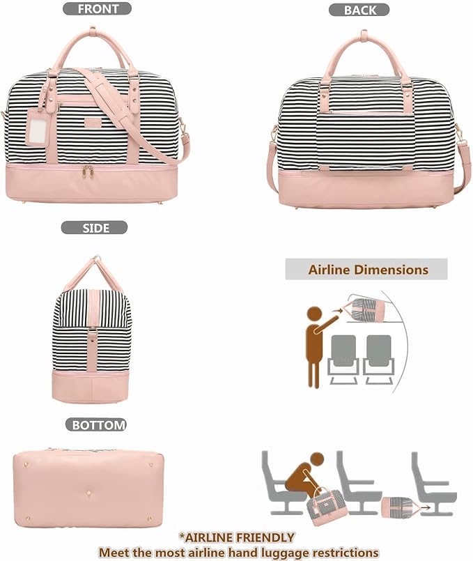 Wogarl 4PCS Weekender Bags for Women Large Overnight Weekend Travel Duffel Carry on Shoulder with Shoe Compartment Canvas Toiletry Bag for Travel Business Gym - Image 8