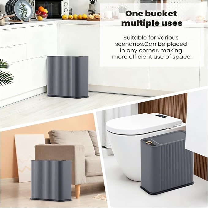 XLHOMO 9-Piece Dark Gray Bathroom Accessories Set - Durable & Sleek Kit with Slim Narrow Trash Can, Toilet Brush & Soap Dispensers - Space-Saving Modern Bathroom Decor - Image 5