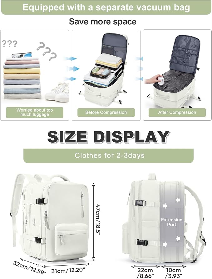 VGCUB Vacuum Backpack Travel with Pump, Vacuum Seal Compression Bags Laptop Backpack Personal Item - Image 2