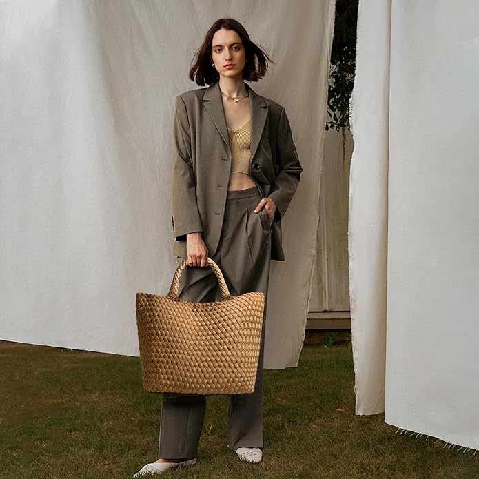 JINMANXUE Woven Hobo Bag For Women Neoprene Tote Bag Large Capacity Handbag Patchwork Handmade Casual Shoulder Bags - Image 4
