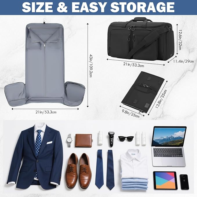 Convertible Garment Duffle Bags for Travel, Garment Bag with Shoe & Laptop Compartment, 2 in 1 Carry on Suit Garment Bags for Men Women, All in One Hanging Suit Travel Bag for Airplanes, 55L - Image 2
