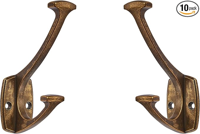 10 Pack Antique Brass Hooks Decorative Heavy Duty Solid Large Coat Hooks for Towel Hanging Coats Robe Wall Mounted Towel Bags Door Back Bathroom Wall Hook. by ZAUYX