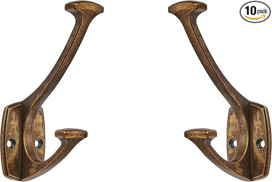10 Pack Antique Brass Hooks Decorative Heavy Duty Solid Large Coat Hooks for Towel Hanging Coats Robe Wall Mounted Towel Bags Door Back Bathroom Wall Hook. by ZAUYX