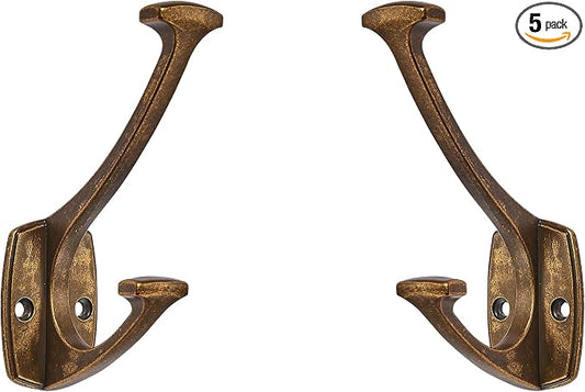 5 Pack Antique Brass Hooks Decorative Heavy Duty Solid Large Coat Hooks for Towel Hanging Coats Robe Wall Mounted Towel Bags Door Back Bathroom Wall Hook. by ZAUYX