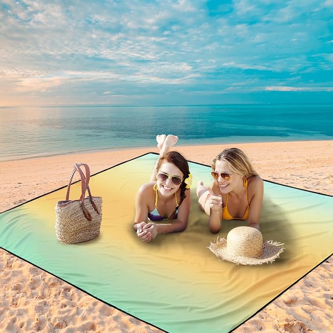 WIWIGO Beach Blanket Waterproof Sandproof Beach Mat 79" X 83"/10'x9'for 2-8 Adults Quick Drying Outdoor Picnic Mat Beach Accessories for Travel, Camping, Hiking - Image 2