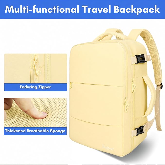Taygeer 35L Personal Item Travel Backpack for Women, Carry on Backpack | Airline Approved Travel Bag, Laptop Bag with Water Bottle Pocket & Shoe Pouch, Mochila for College Weekender, Beige Yellow - Image 8