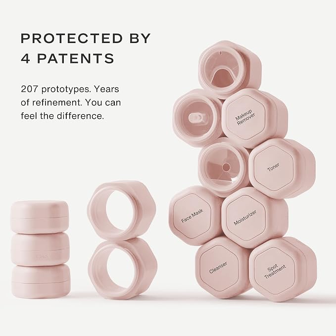 Cadence Travel Containers - 6 Piece Haircare Set - Magnetic Travel Capsules - 2 Small & 4 Medium Capsules - Shampoo, Conditioner, Leave-In Conditioner, Comb, Hair Serum, Hair Gel Labels - Petal - Image 2