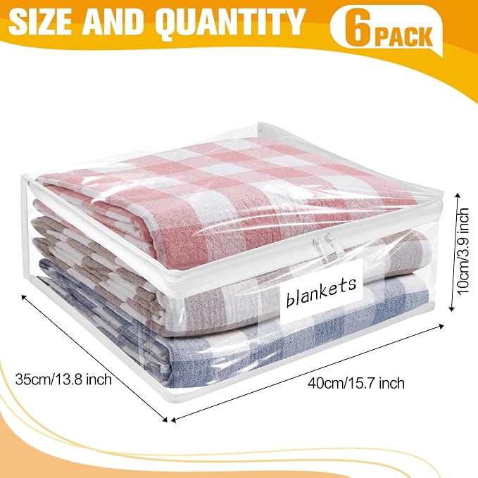 Plastic Storage Bags with Easy-Glide Zipper, Pack of 6, Durable Clear Vinyl Zippered Storage Bags for Clothes Sweaters Comforters Blankets Sheets Bedding (15.7 x 13.8 x 3.9 Inch, White) - Image 3