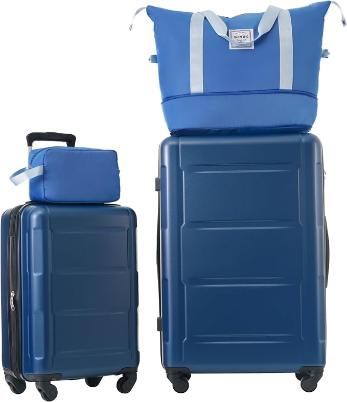 Merax Luggage Sets 2 Piece Suitcase Set, Hardshell 20 IN & 28 IN Suitcase Set with Duffel Bag, Travel Suitcases with Spinner Wheels and TSA Lock(Blue) by Merax