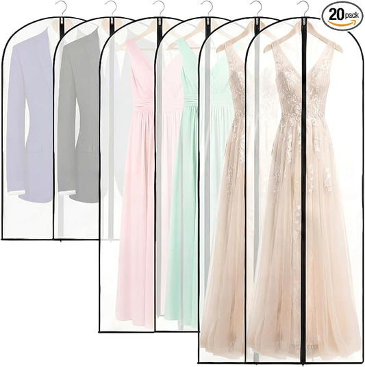 Amylove 20 Pcs 24 x 40/60/72 Inch Garment Bags Bulk Hanging Clothes Storage Covers for Closet Organization Dustproof Transparent Dress Suit Bag Set for Wedding Dresses Long Gowns Coats by Amylove