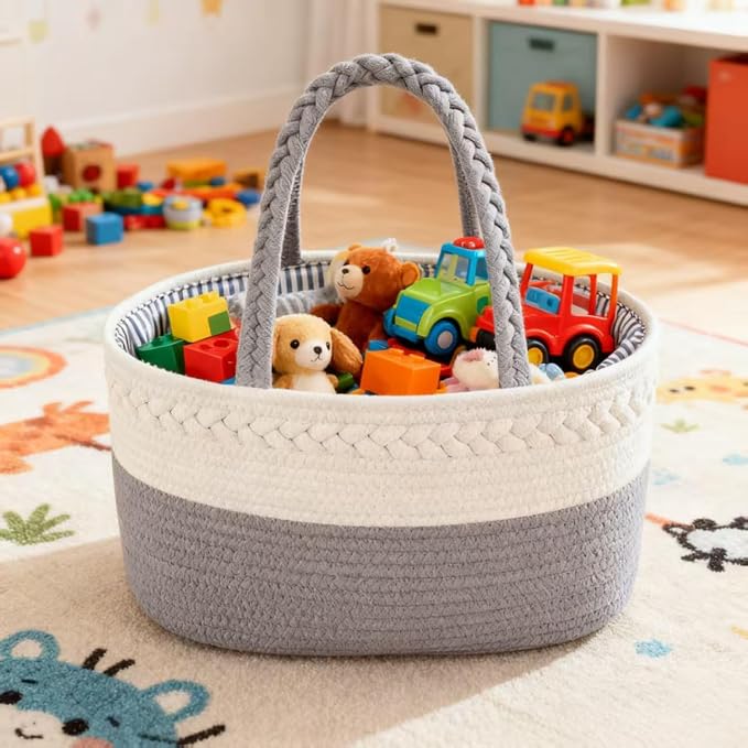 CREVENT Diaper Caddy Organizer, Baby Basket with Handle, Table Organizer for Storage, Portable Car Organizer, Baby Shower Gifts + Gift bag with Ribbon - Image 4