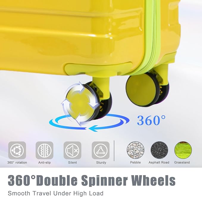 GDFStudio 20/24/28 Inch 3 Piece Luggage Set, PC Hard Shell Spinner Suitcase with Gradient Color Design, 360° Silent Wheels, Combination Lock, Large Capacity Carry On & Checked Luggage, Yellow Green - Image 9