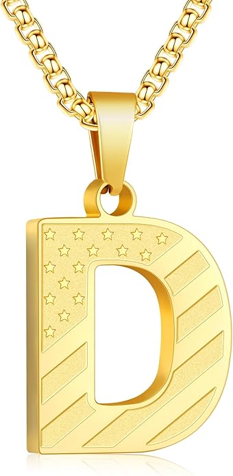 Zocomi Stocking Stuffers Christmas Gift - Initial Necklace Gifts for Men Boys, Stainless Steel American Flag Pendant Jewelry, Christmas Gifts Ideas for Kids Teen Boys