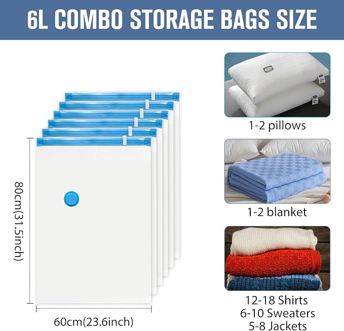 BoxLegend Vacuum Storage Bags with Hand Pump 6 Large 23.6’’x31.5’’ Thickened Vacuum Seal Bags for Clothing Coat Bedding Quilt Blanket Pillow Comforters - Image 2