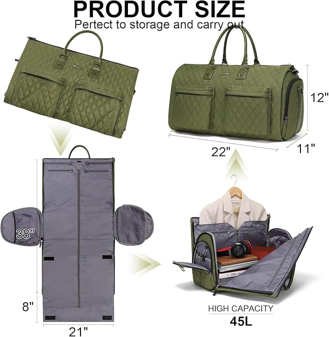 Convertible Rolling Garment Bag, Carry-On Duffle | 3-in-1 carry-on rolling duffle bag with wheels, suit carrier for overnight travel for both men and women - Image 5