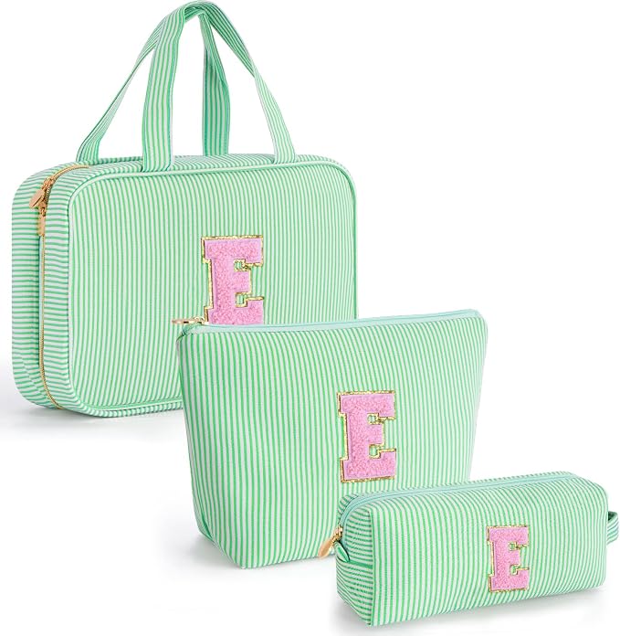 Gifts for Teen Girls Women - Travel Hanging Toiletry Bag & Makeup Bag - Personalized Initial Cosmetic Bag | Birthday Gift for Girl Trendy Stuff - Green E by Unknown