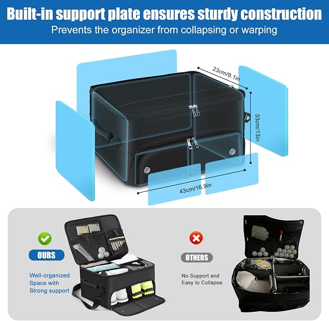 Golf Trunk Organizer for Car SUV with Shoe Compartment & Divider | 2-Layer Golf Storage Bag for Balls, Tees, Accessories | Waterproof Golf Locker Gift for Men, Dad, Golfers - Image 5