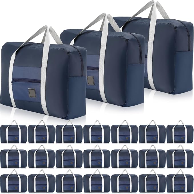 Sweetude 24 Pcs Travel Duffel Bags Bulk Foldable Luggage Bag Women Men Waterproof Carry Tote with Trolley Sleeve for Gym, Overnight, Airlines(Navy Blue) by Sweetude