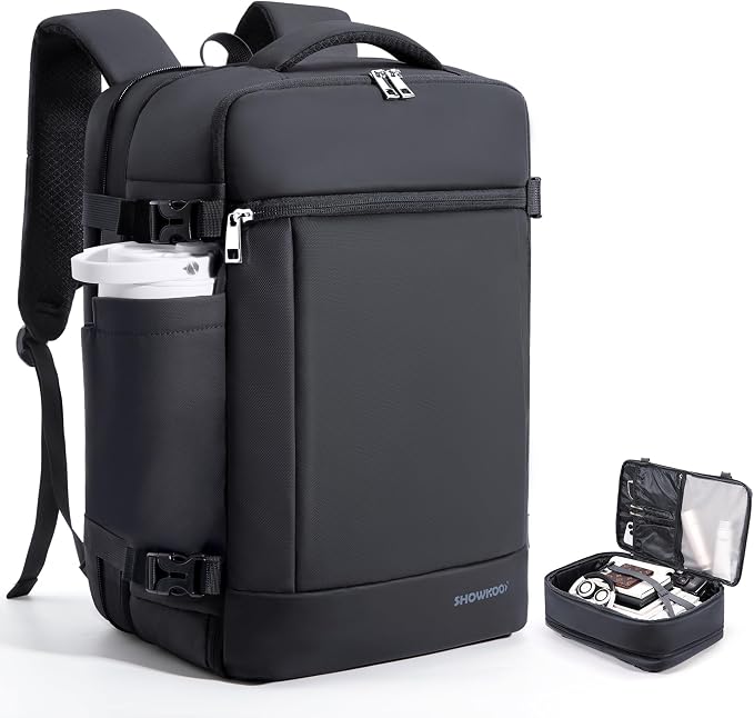SHOWKOO Laptop Backpack for 17 Inch Laptop, 40L Expandable Large Capacity Backpack, TSA Carry On Travel Backpack with Padded Laptop Compartment, Water-Resistant College & Commuter Bag, Black by SHOWKOO