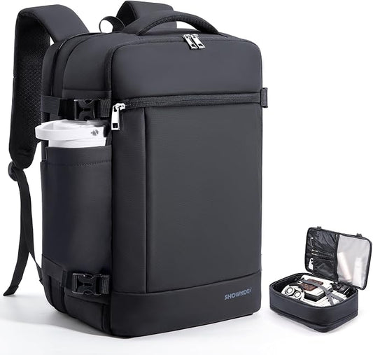 SHOWKOO Laptop Backpack for 17 Inch Laptop, 40L Expandable Large Capacity Backpack, TSA Carry On Travel Backpack with Padded Laptop Compartment, Water-Resistant College & Commuter Bag, Black by SHOWKOO