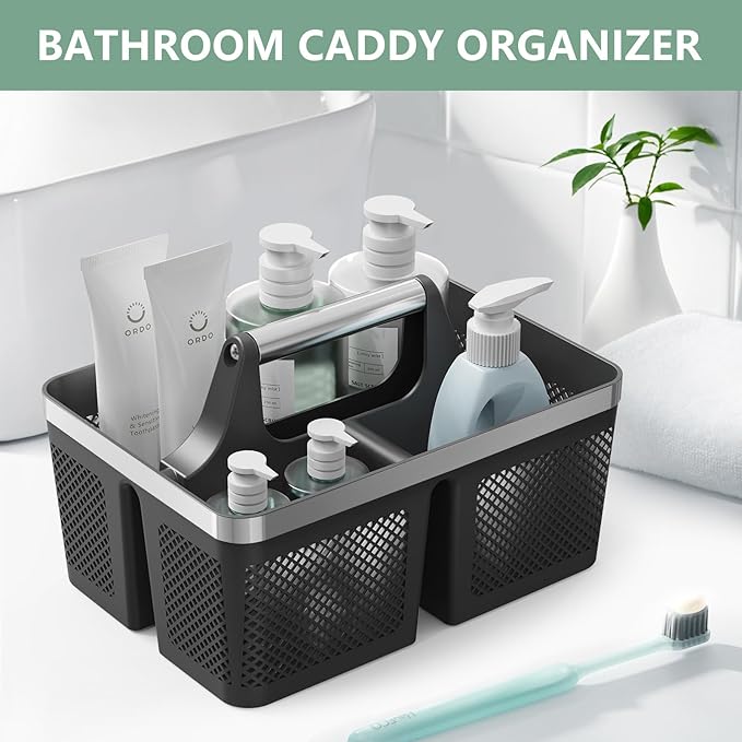 BYUNER Black Shower Caddy Portable: Plastic Bathroom Caddy Organizer with Handle and Holes, Cleaning Caddy, Hard Shower Basket Storage Tote for Toiletry, College Dorm Room Essentials for Men - Image 8