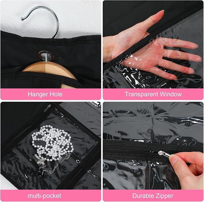 Windyun 10 Pack Garment Bags for Dance Costumes Kids 40 Inch Clothing Bags Hanging Clothes with 3 Clear Zipper Pocket Waterproof Garment Cover for Dance Competition, Travel, Closet Storage(Black) - Image 3