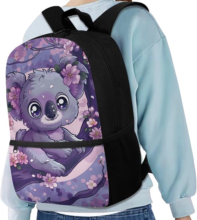 Cherry Blossom Koala Backpack for Girls Kids Backpack with Lunch Box Water Bottle Holder with Strap and Aesthetic Pencil Case 4PCS Set Cute Bookbag with Front Pocket 17 inch Kawaii School Bag - Image 2