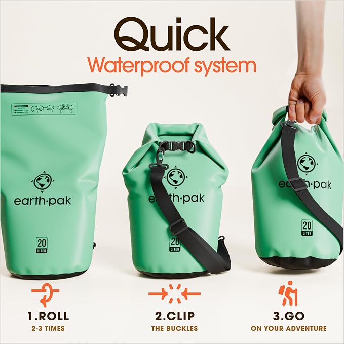 Earth Pak Waterproof Dry Bag - Roll Top Waterproof Backpack Sack Keeps Gear Dry for Kayak with Waterproof Phone Case - Image 5