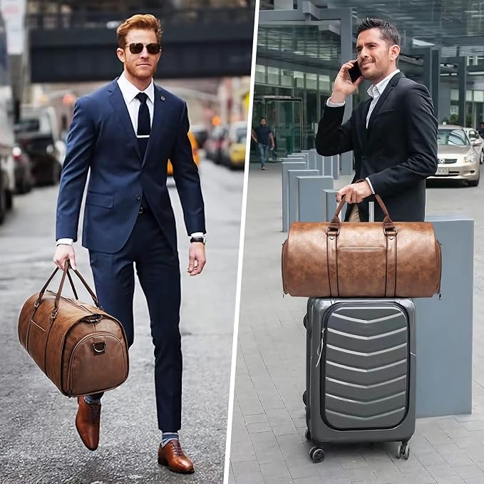 BOLOSTA Carry on Garment Bags for Travel Leather Garment Duffle Bag Convertible Mens Suit Travel Bags with Shoe Compartment,Waterproof,Perfect for Business Travel/Husband Gifts (Brown) - Image 6