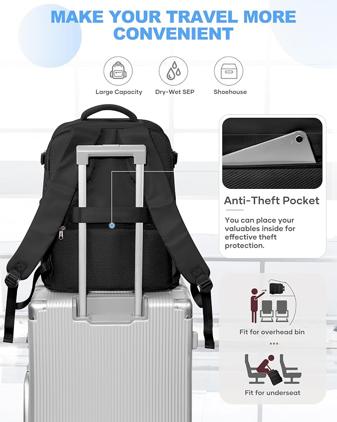 coowoz Travel Backpack Carry On for Women Man Gym Backpack with Laptop Compartment Mochila de Viaje Teacher Personal Item Backpacks Rucksack Airplane Accessories Must Haves,Black Small - Image 6