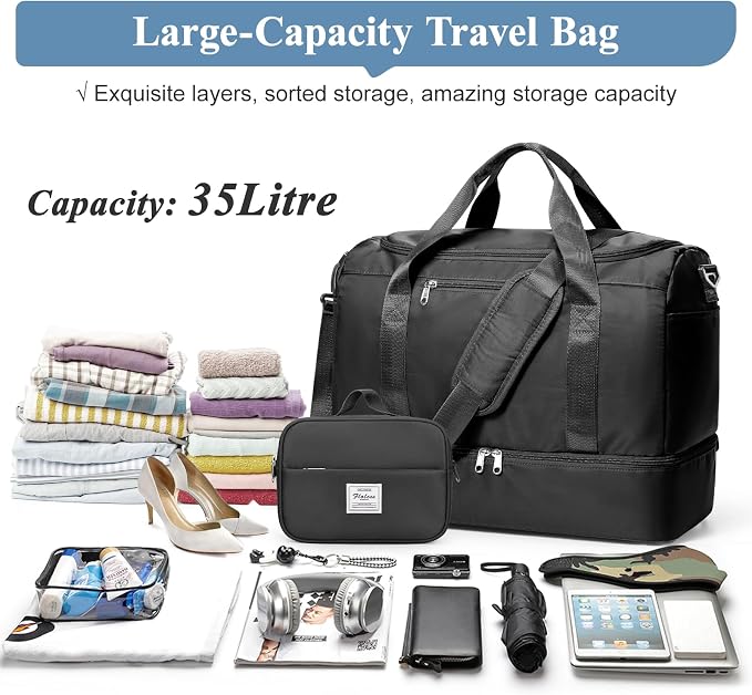 Travel Duffel Bag, Carry-On Overnight Weekender Bags with Shoes Compartment | For Spirit Airlines 18x14x8 Personal Item Bag,Wet Pocket,3 Pcs Set,Small - Image 4