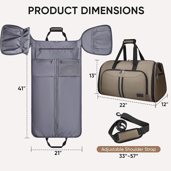 BALEINE Travel Garment Bag, Travel Suit Bag for Men, Water Resistant Carry on Garment Bag for Hanging Clothes, Garment Duffel Bag for Travel Business (Brown-Convertible) - Image 2