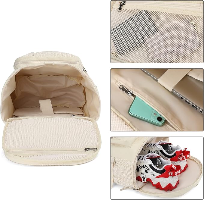 Kalesi Gym Duffle Bag Backpack 4-Way Waterproof with Shoes Compartment for travel Sport Hiking laptop (Sea salt white) - Image 6